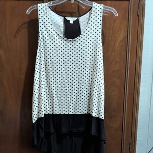 Charming Charlie White Polka Dot Tank with Black Layered Hem